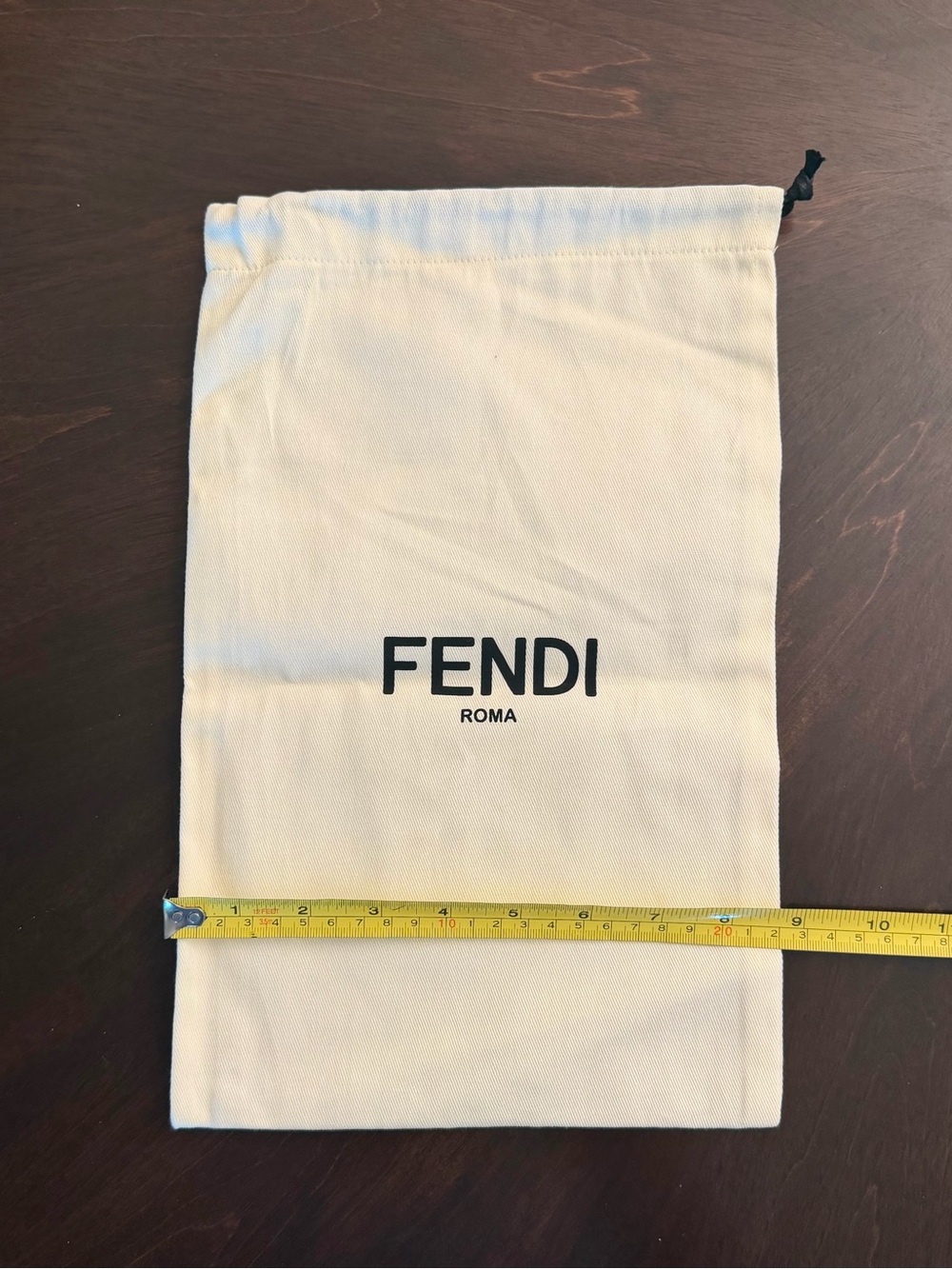 Fendi Cream Canvas Drawstring Pouch with Black Logo 13x8.5 - Picture 2 of 2
